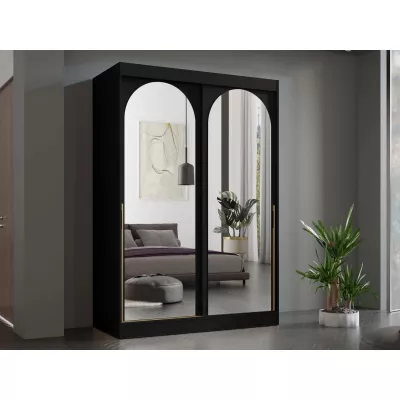 Šatníková skriňa so zrkadlom 150 cm IVAFE - čierna / zlatá