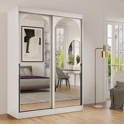 Šatníková skriňa so zrkadlom 150 cm IVAFE - kašmír / čierna
