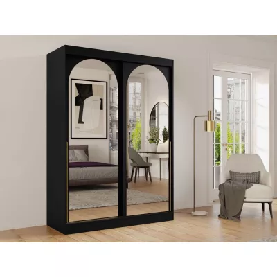 Šatníková skriňa so zrkadlom 150 cm IVAFE - čierna / zlatá