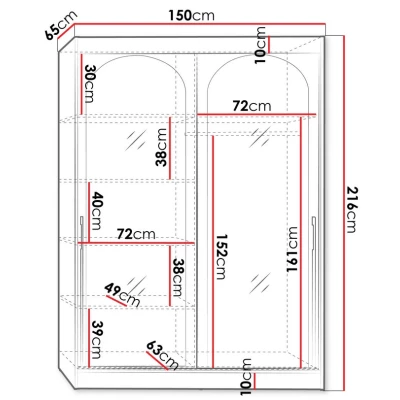 Šatníková skriňa so zrkadlom 150 cm IVAFE - kašmír / zlatá