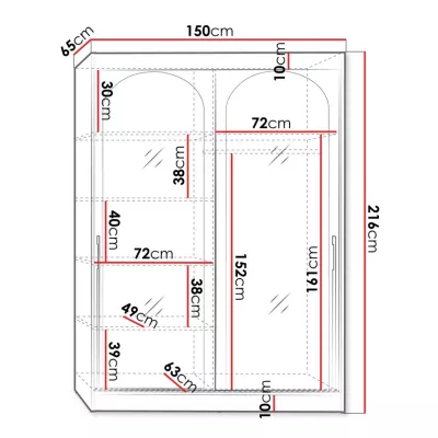 Šatníková skriňa so zrkadlom 150 cm IVAFE - kašmír / zlatá