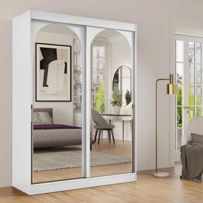 Šatníková skriňa so zrkadlom 150 cm IVAFE - biela / zlatá