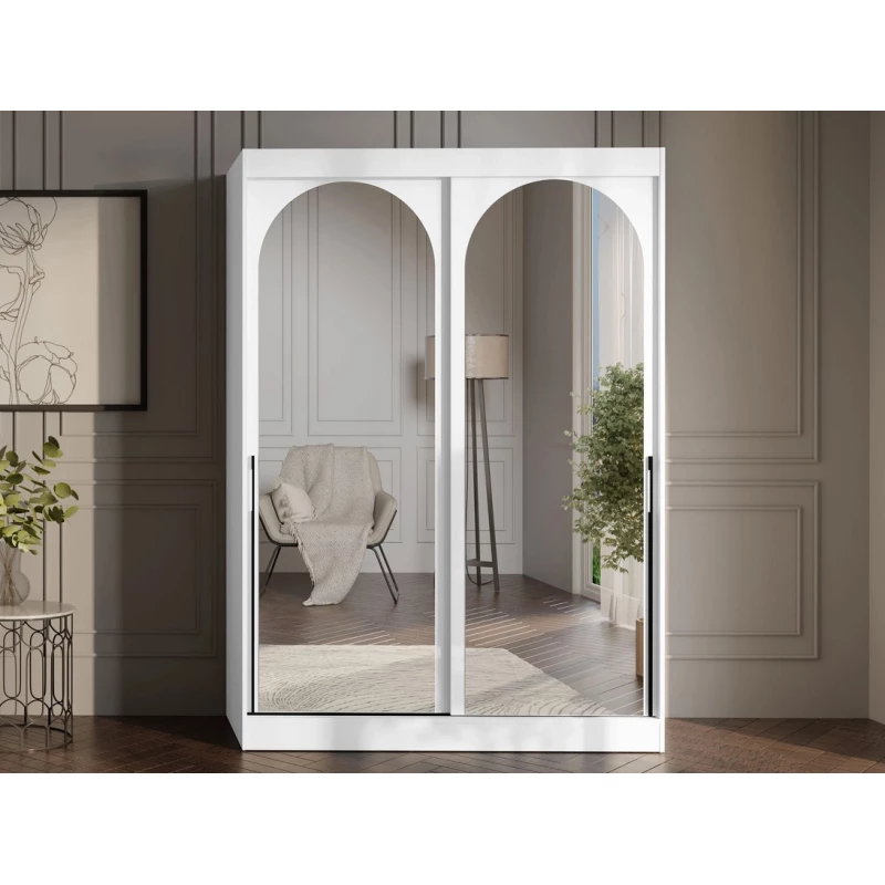 Šatníková skriňa so zrkadlom 150 cm IVAFE - biela / čierna