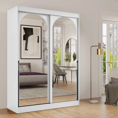 Šatníková skriňa so zrkadlom 150 cm IVAFE - biela / čierna