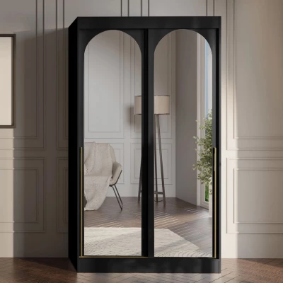 Šatníková skriňa so zrkadlom 120 cm IVAFE - čierna / zlatá