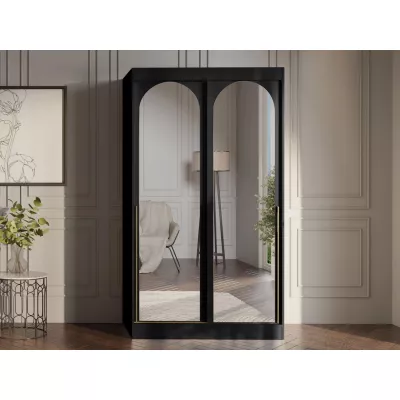 Šatníková skriňa so zrkadlom 120 cm IVAFE - čierna / zlatá