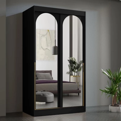 Šatníková skriňa so zrkadlom 120 cm IVAFE - čierna / zlatá