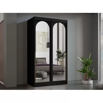 Šatníková skriňa so zrkadlom 120 cm IVAFE - čierna / zlatá