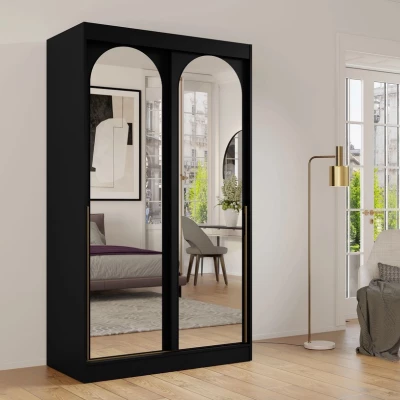 Šatníková skriňa so zrkadlom 120 cm IVAFE - čierna / zlatá