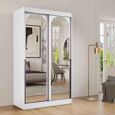 Šatníková skriňa so zrkadlom 120 cm IVAFE - biela / čierna