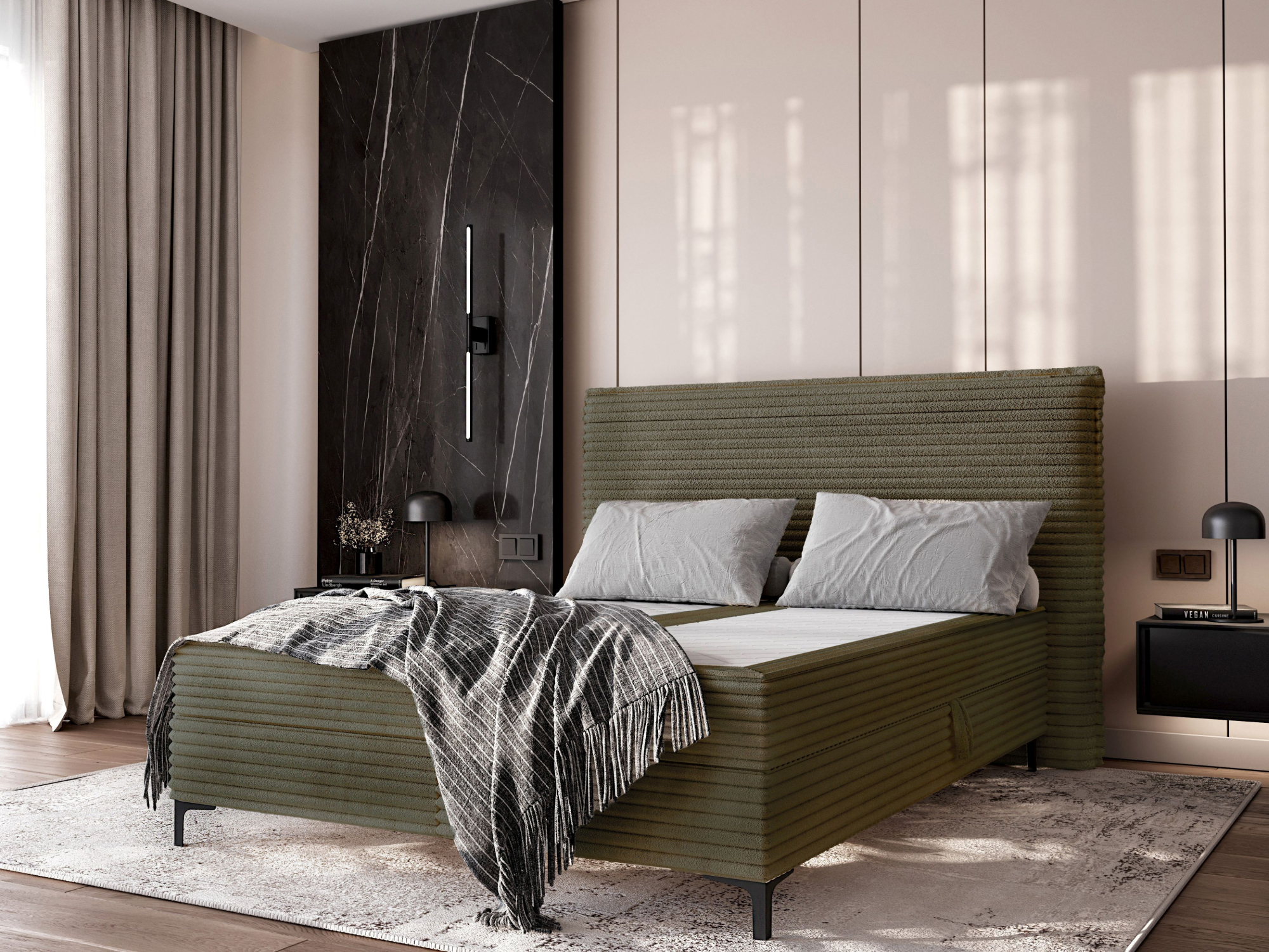 Kontinentálna posteľ 140x200 MADRONA - khaki
