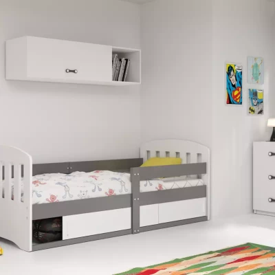 Detská posteľ 80x160 GAVRIL s úložným priestorom a matracom - šedá / biela