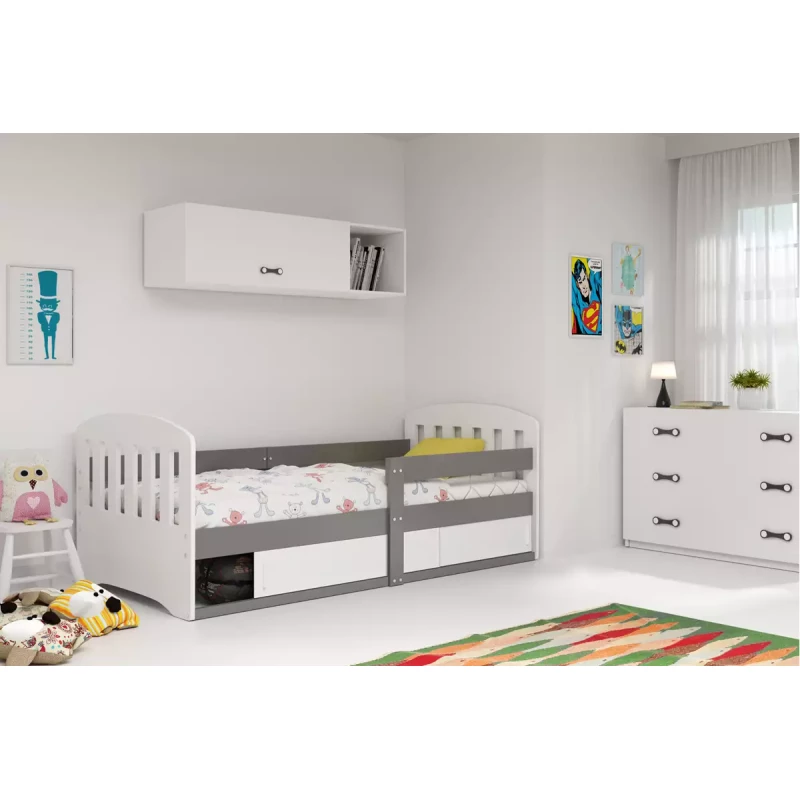 Detská posteľ 80x160 GAVRIL s úložným priestorom a matracom - šedá / biela