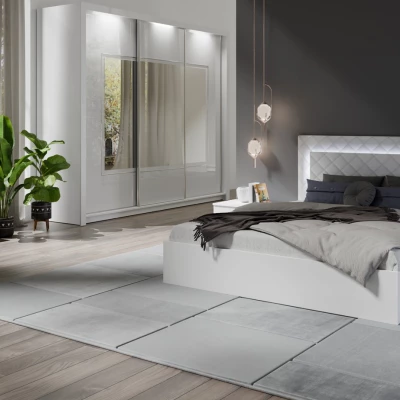 Manželská posteľ s úložným priestorom 180x200 PAMPLONA - alpská biela / lesklá biela + LED osvetlenie ZDARMA