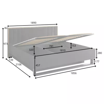 Manželská posteľ s úložným priestorom 180x200 MOSQURA - čierna grafitová
