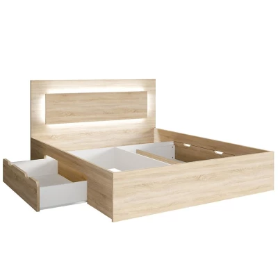 Manželská posteľ so šuplíkmi 180x200 DUITAMA - dub sonoma + LED osvetlenie ZDARMA