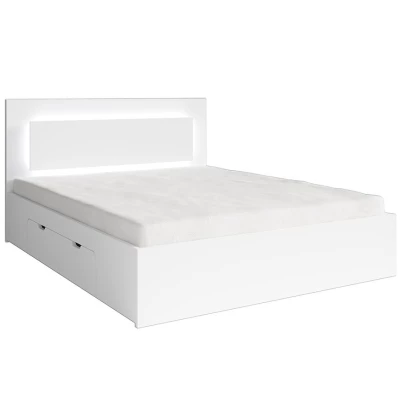 Manželská posteľ so šuplíkmi 140x200 DUITAMA - biela + LED osvetlenie ZDARMA