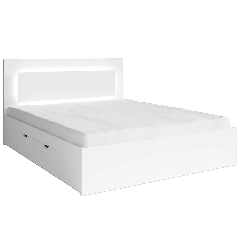 Manželská posteľ so šuplíkmi 140x200 DUITAMA - biela + LED osvetlenie ZDARMA
