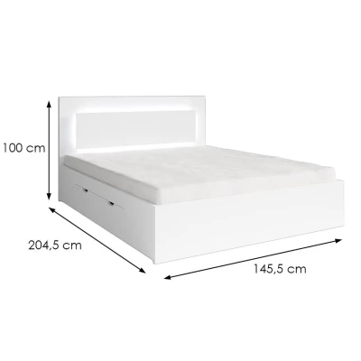 Manželská posteľ so šuplíkmi 140x200 DUITAMA - biela + LED osvetlenie ZDARMA