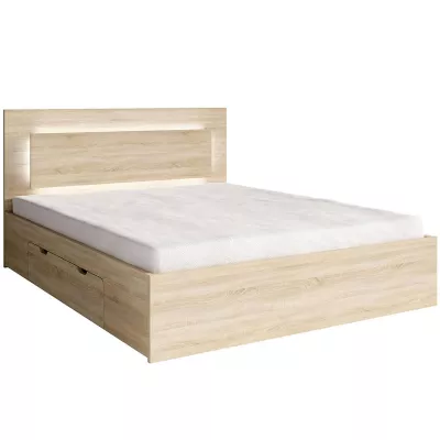 Manželská posteľ so šuplíkmi 160x200 DUITAMA - dub sonoma + LED osvetlenie ZDARMA