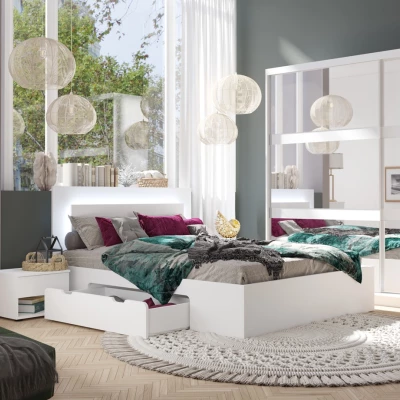 Manželská posteľ so šuplíkmi 140x200 DUITAMA - biela + LED osvetlenie ZDARMA