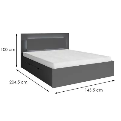Manželská posteľ so šuplíkmi 140x200 DUITAMA - grafitová + LED osvetlenie ZDARMA
