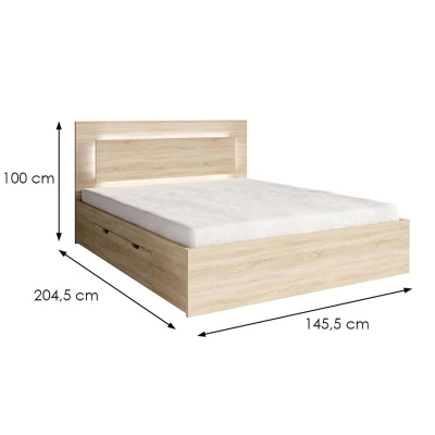 Manželská posteľ so šuplíkmi 140x200 DUITAMA - dub sonoma + LED osvetlenie ZDARMA