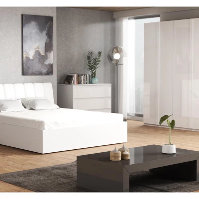Manželská posteľ s úložným priestorom 160x200 GUAMO - alpská biela / lesklá biela