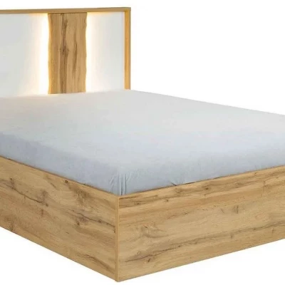 Manželská posteľ 180x200 GARZON - dub wotan / alpská biela + LED osvetlenie ZDARMA