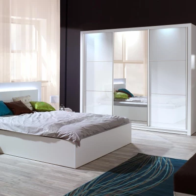Manželská posteľ 160x200 CAJICA - alpská biela / lesklá biela + LED osvetlenie ZDARMA