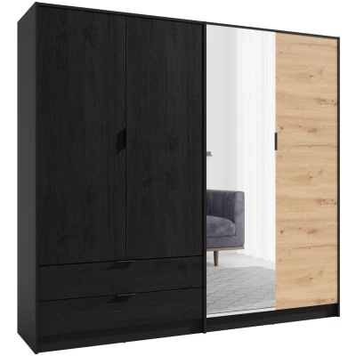 Šatníková skriňa so zrkadlom 221 cm CIENAGA - dub artisan / čierna grafitová