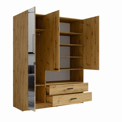 Šatníková skriňa so zrkadlom 159 cm CALARCA - dub artisan