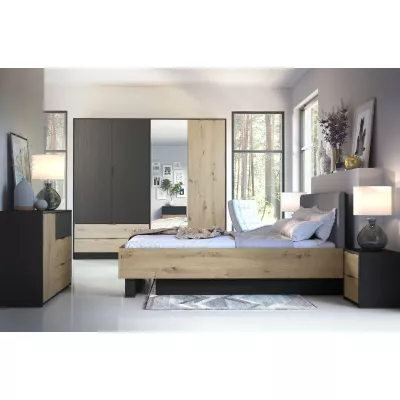 Veľká zrkadlová šatníková skriňa 221 cm SALAMINA - dub artisan / čierna grafitová