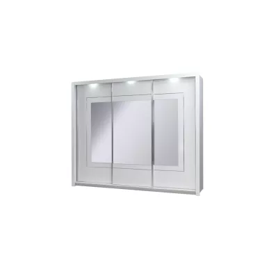 Veľká zrkadlová šatníková skriňa 258 cm PAMPLONA - alpská biela / lesklá biela + LED osvetlenie ZDARMA