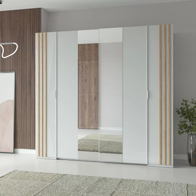 Veľká zrkadlová šatníková skriňa 220 cm TURBO - dub artisan / biela