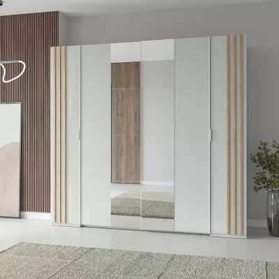 Veľká zrkadlová šatníková skriňa 220 cm TURBO - dub artisan / biela
