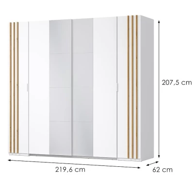 Veľká zrkadlová šatníková skriňa 220 cm TURBO - dub artisan / biela