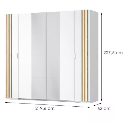Veľká zrkadlová šatníková skriňa 220 cm TURBO - dub artisan / biela