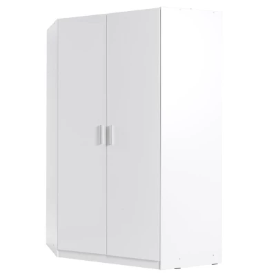 Rohová šatníková skriňa 117 cm FUNZA 5 - alpská biela / lesklá biela
