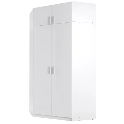Nadstavba na rohovú šatníkovú skriňu 117 cm FUNZA 5 - alpská biela / lesklá biela