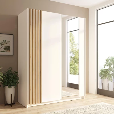Široká šatníková skriňa so zrkadlom 203 cm YUMBO - dub artisan / biela