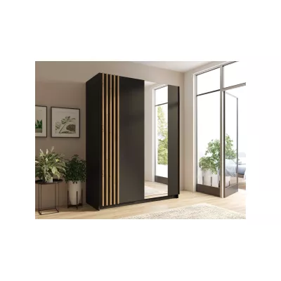Široká šatníková skriňa so zrkadlom 203 cm YUMBO - dub artisan / čierna