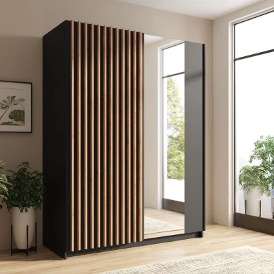 Šatníková skriňa so zrkadlom 150 cm BUGA - dub artisan / čierna