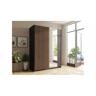 Šatníková skriňa so zrkadlom 150 cm BUGA - dub artisan / čierna