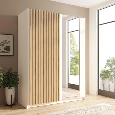 Šatníková skriňa so zrkadlom 150 cm BUGA - dub artisan / biela