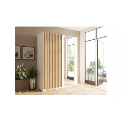 Šatníková skriňa so zrkadlom 150 cm BUGA - dub artisan / biela