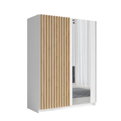 Šatníková skriňa so zrkadlom 150 cm BUGA - dub artisan / biela