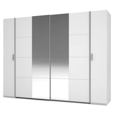 Zrkadlová šatníková skriňa 270 cm GIRADOT - biela / strieborné úchyty
