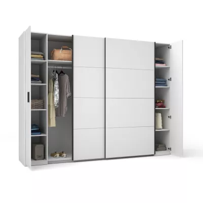 Veľká šatníková skriňa 270 cm GIRADOT - biela / čierne úchyty