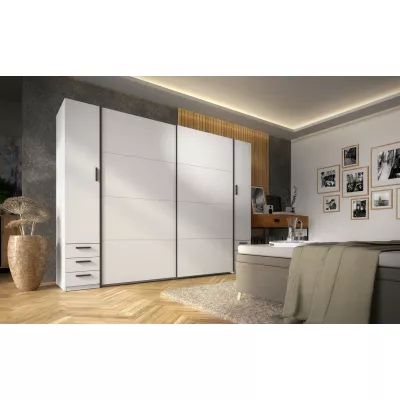 Veľká šatníková skriňa 270 cm so šuplíkmi GIRADOT - biela / čierne úchyty